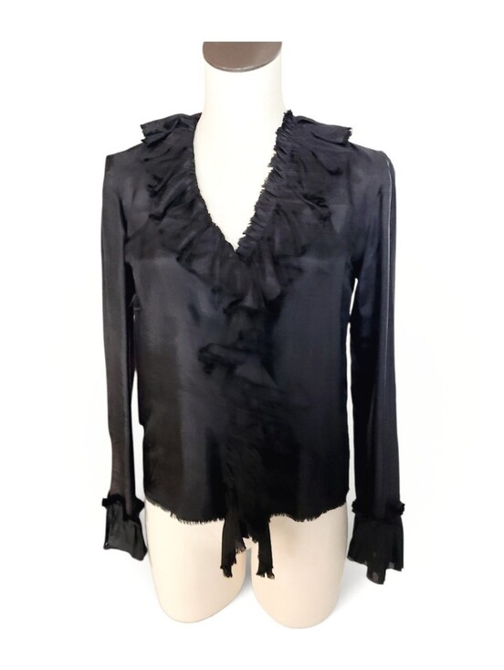 Yellow Lotus Jackets & Blazers - Yellow Lotus Los Angeles Vintage Black Silk Ruffle Top